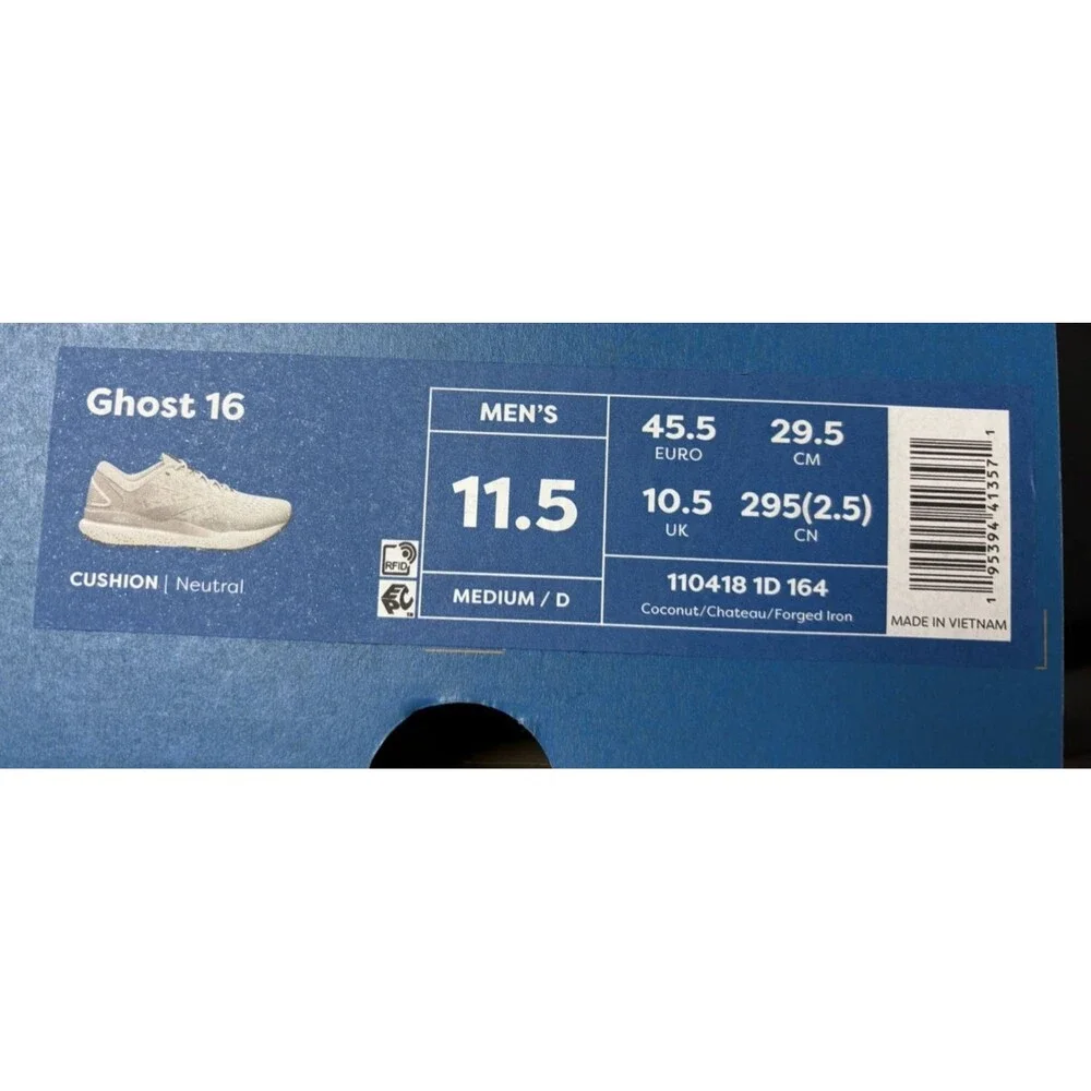 Brooks Ghost 16 Neutral White Cushioned Men’s Running Shoe Size 11.5M New in Box